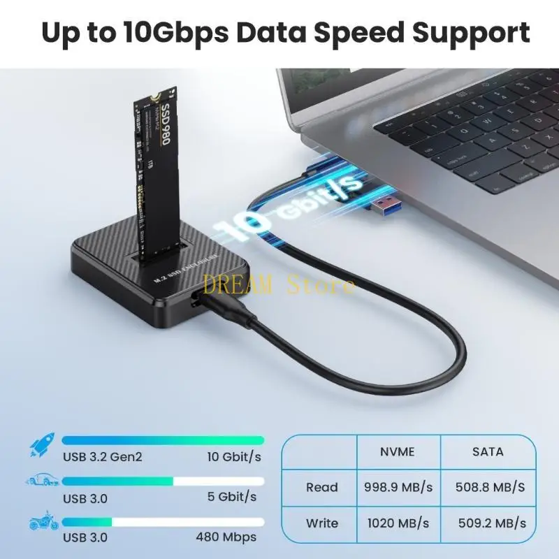 حافظة قرص صلب M.2 سهلة الاستخدام M.2 Nvme إلى محطة إرساء USB C نقل سريع بسرعة 10 جيجابت في الثانية، تستوعب محرك أقراص بسعة تصل 2