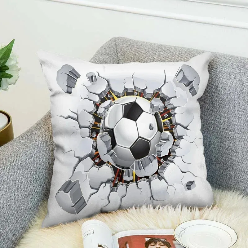 Sports Ball Print Pillowcase Set - Soccer & Basketball Polyester Cushion Covers for Boys Bedroom Man Cave Sofa Decor