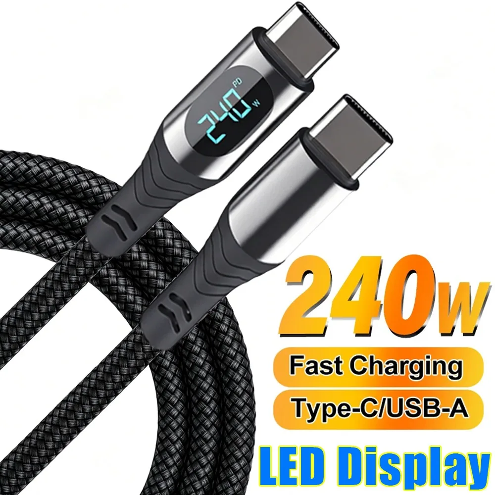 LED Display USB A To C/Type C To C 240W Fast Charging Cable High-speed Data Transfer Cord for IPhone 17 16 15 Pro Samsung Xiaomi