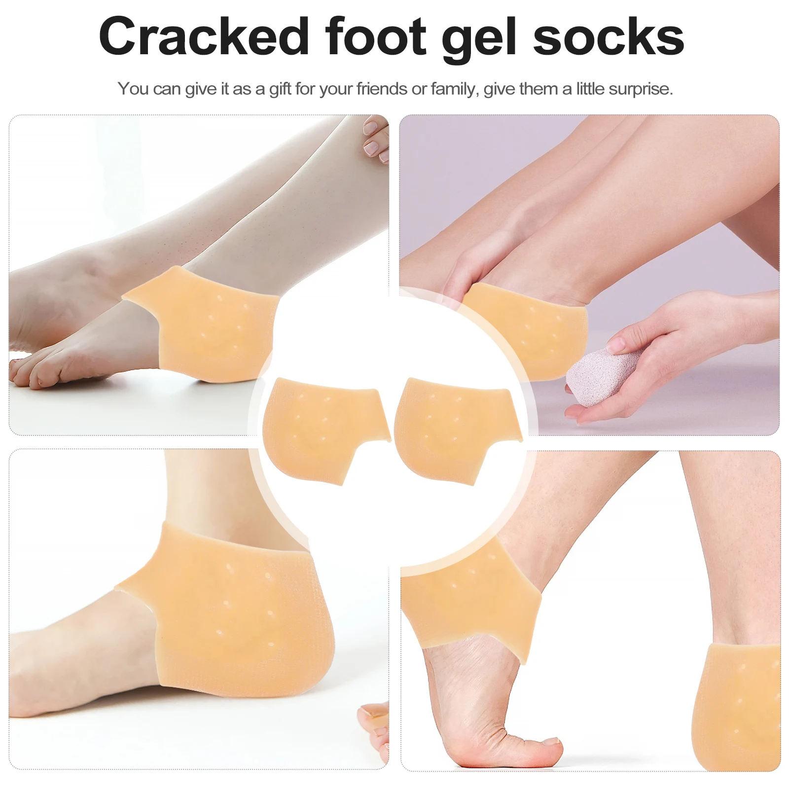 

5 Pairs Heel Protector Foot Cushion Silicone Sock Dry Shoe Pads Moisturizing Cracked Protectors Silica Gel