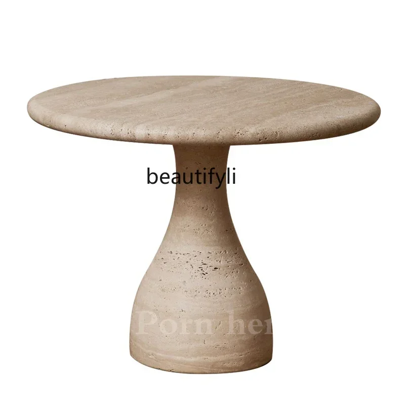 CC French minimalist natural Roman travertine round coffee table designer creative coffee table