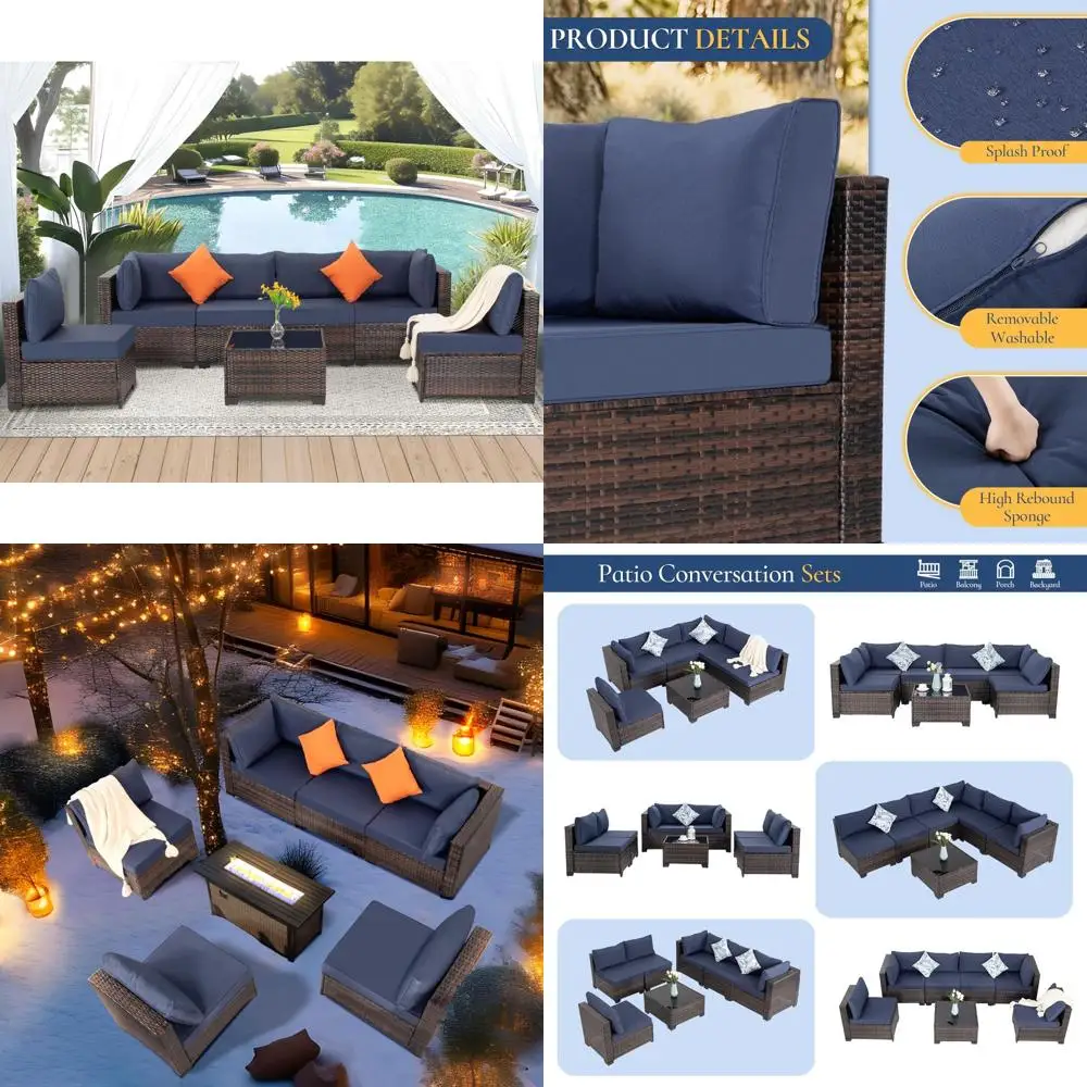 

"7-Piece Outdoor Patio Furniture Set: Wicker Sectional Sofa with Rattan Modular Conversation Area and Cushions"