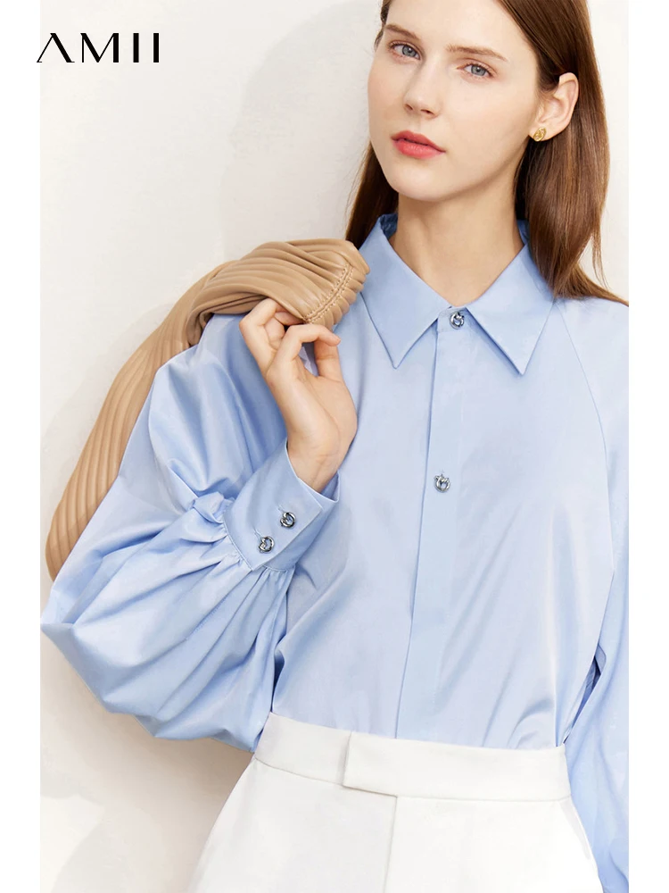 AMII Minimalism 2022 Puff Sleeve shirt Women French Business Shirts Female Blouse Urban Style Elegant Fashion Top 12241003