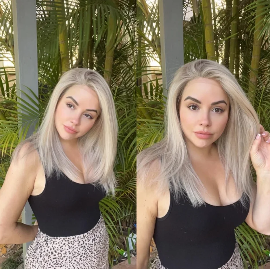 Wig Renda Depan Lurus Pendek Pirang Abu Platinum dengan Akar Coklat Wig Renda Sintetis Tahan Panas Pra Pencabutan Penggunaan Sehari-hari