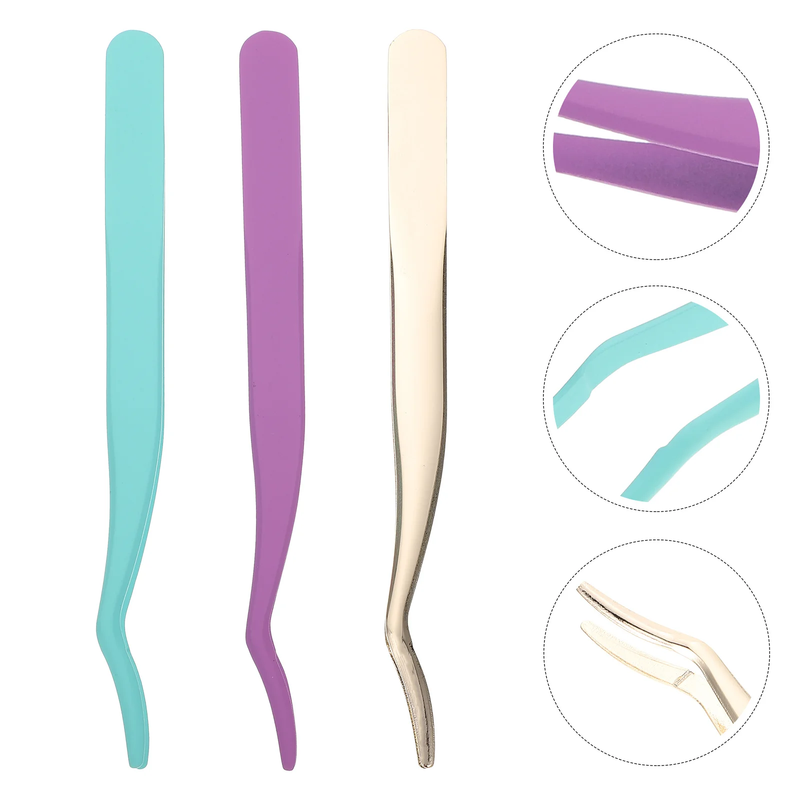 속눈썹 연장용 속눈썹 집게 3개, 인조 속눈썹 부착 도구, 속눈썹 제거 클립, 메이크업 도구