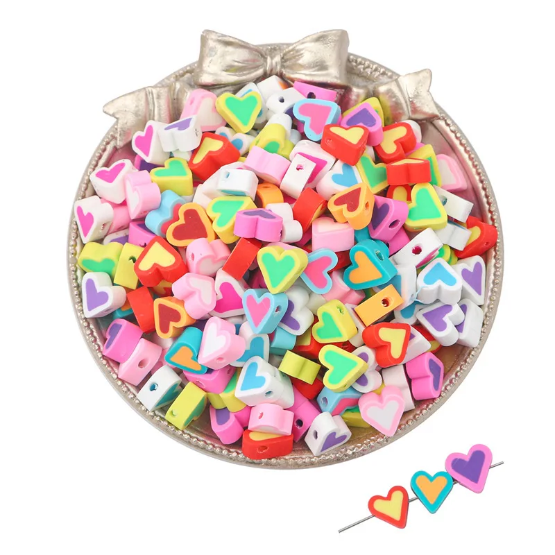 100Pcs Random Style Polymer Clay Beads Stars Fruit Flowers Heart Loose Spacer Beads for Women DIY Jewelry Making