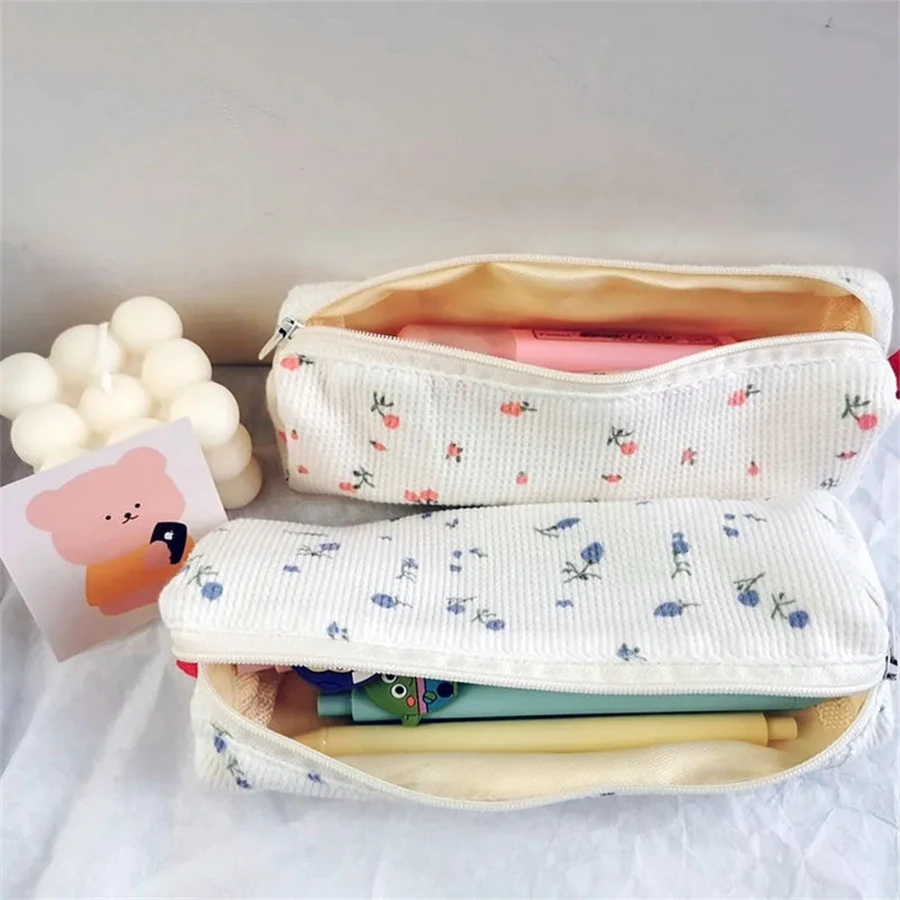 Kawaii Floral Pencil Bag Small Flowers Pencil Cases Cute Simple Pen Bag Students Stationery Storage Bags School Supplies