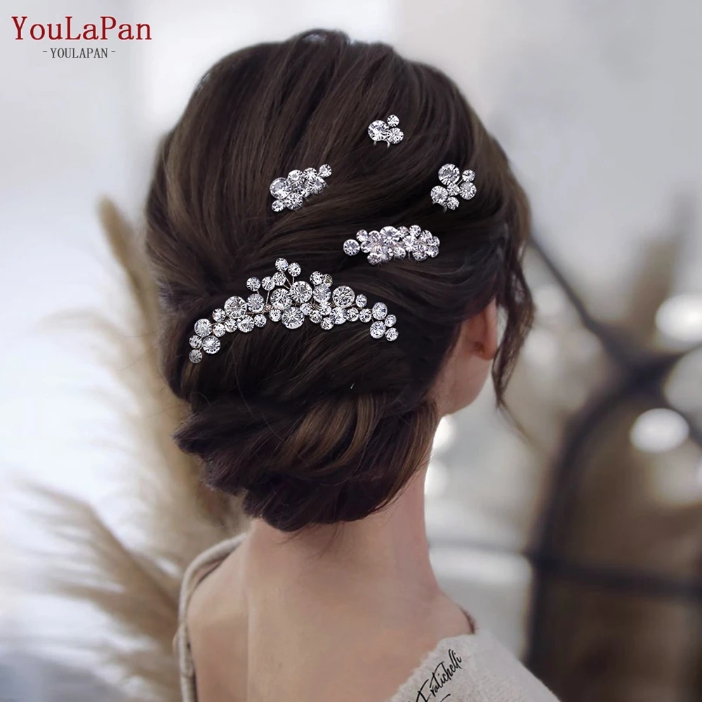 YouLaPan Bling Rhinestone Hair Comb Set Bridal Wedding Crystal Hairpiece Handmade Accessories Rhinestones Hair Clip HP387