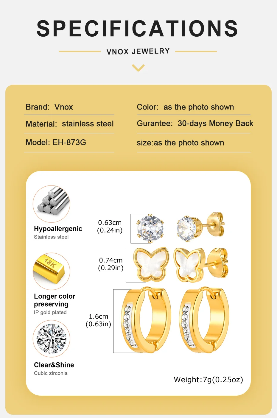 Vnox Trendige 3-teilige Set Niedliche Muschel-Schmetterling-Ohrstecker für Frauen Vergoldete Schwarze Acryl-Blumen Strass-Set Ohrschmuck – Detail 5