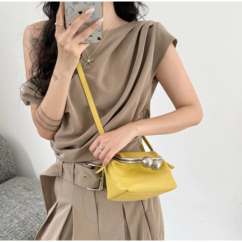 Luxuriöse Umhängetasche im Vintage-Stil, hochwertiges Leder, Premium-Clip-Tasche, Metallverschluss, Münzgeldbörse, elegante Damen-Bankett-Tasche, Umhängetasche