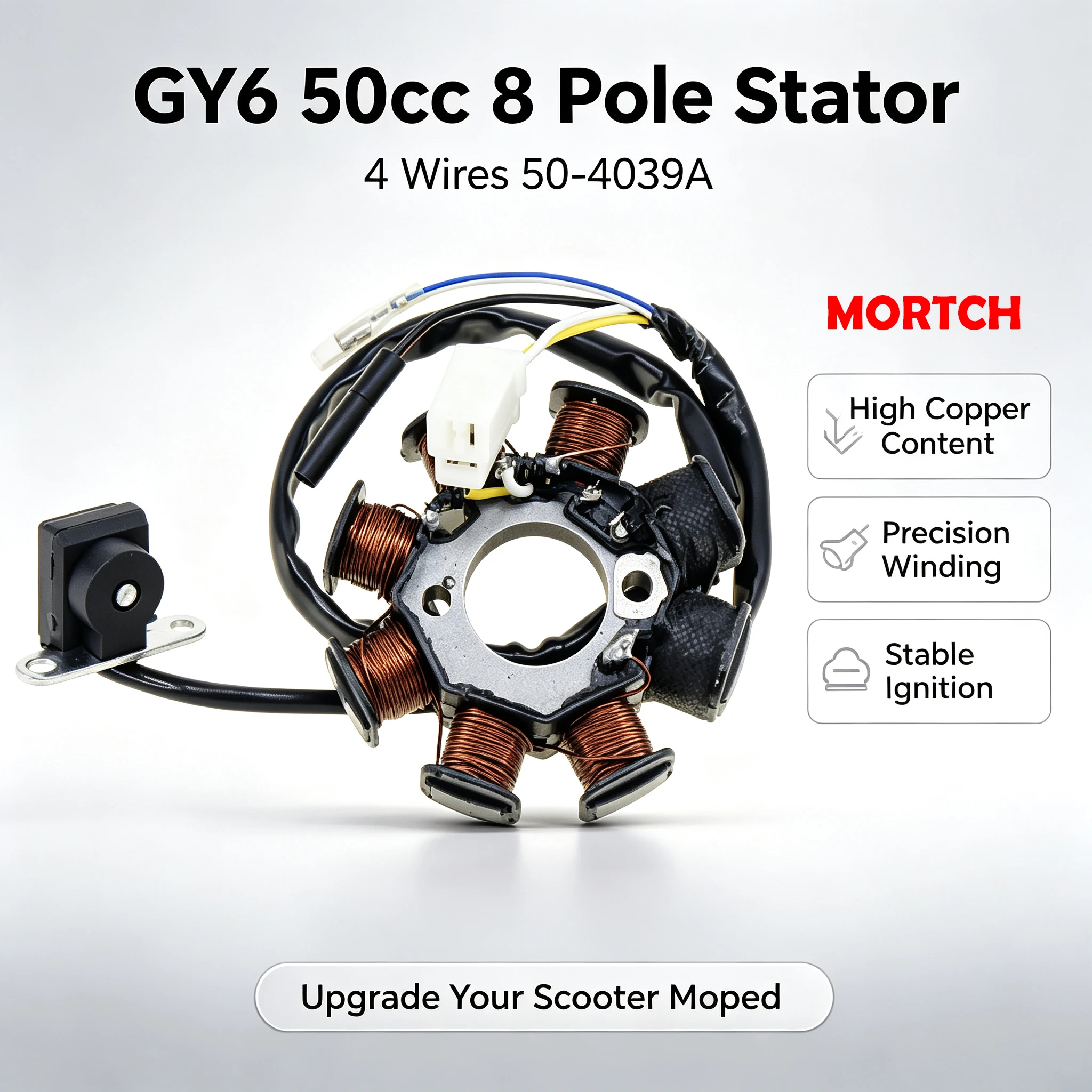 GY6 50cc 8-poliger Stator 4-adrig 50‑4039A für chinesische Roller und Mopeds mit 139QMB GY6 50cc Motor Magneto-Statorspule – Detail 4