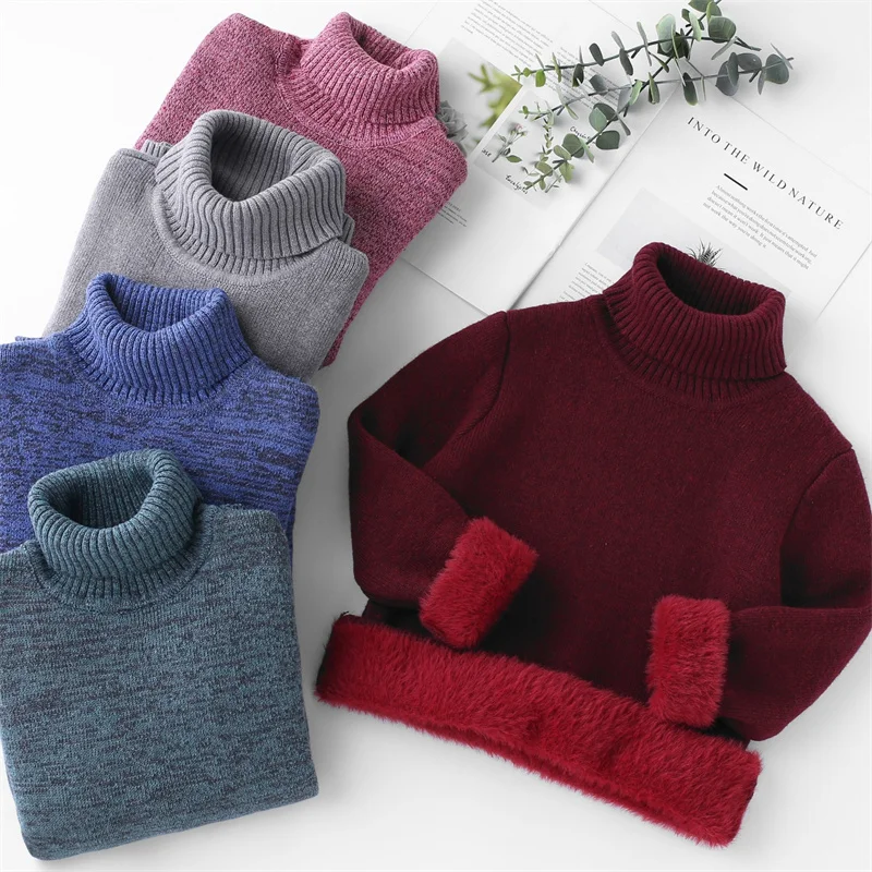 

Детский утепленный свитер для детей 3-10 лет, однотонная нижняя рубашка для мальчиков и девочек, свитер с высоким воротом, детская зимняя теплая верхняя одежда