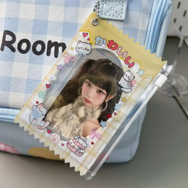 New Photocard Holder Clear PVC Idol Accessory Cute Candy Wrapper Zipper Pouch Ball Chain Card Storage Transparent Kpop Photo