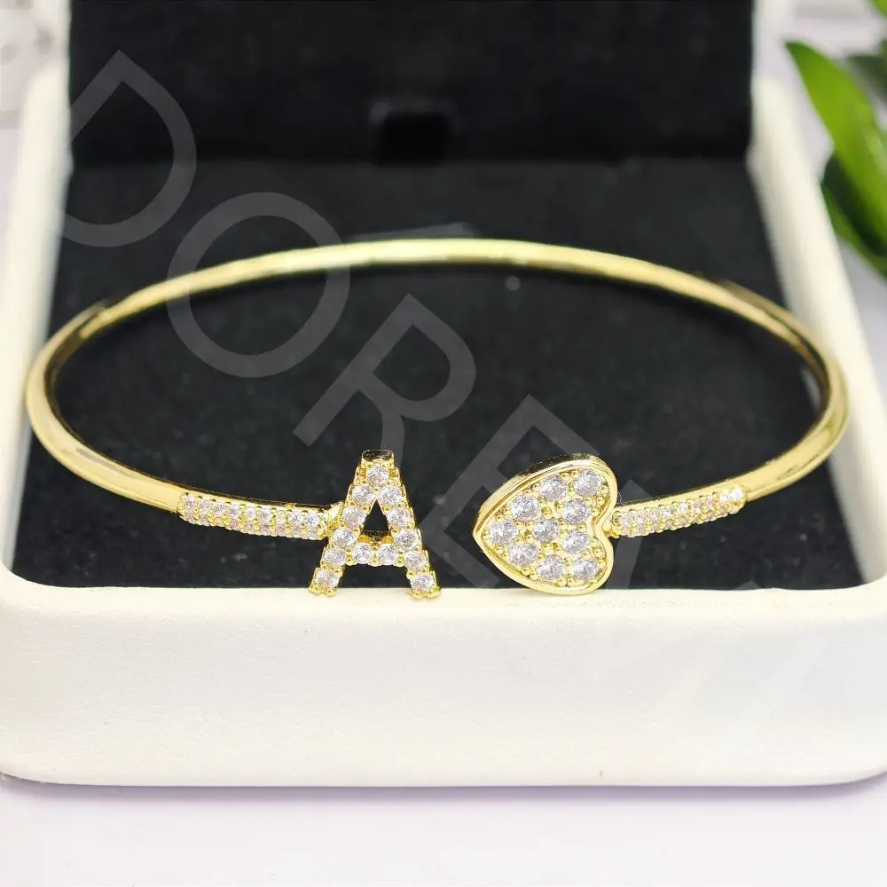 DOREMI Full Zircon Bangle Bar Initial Letter Bangle Bracelet Rail Crystal Stone Letter Cross Bangle Women Gift Jewelry