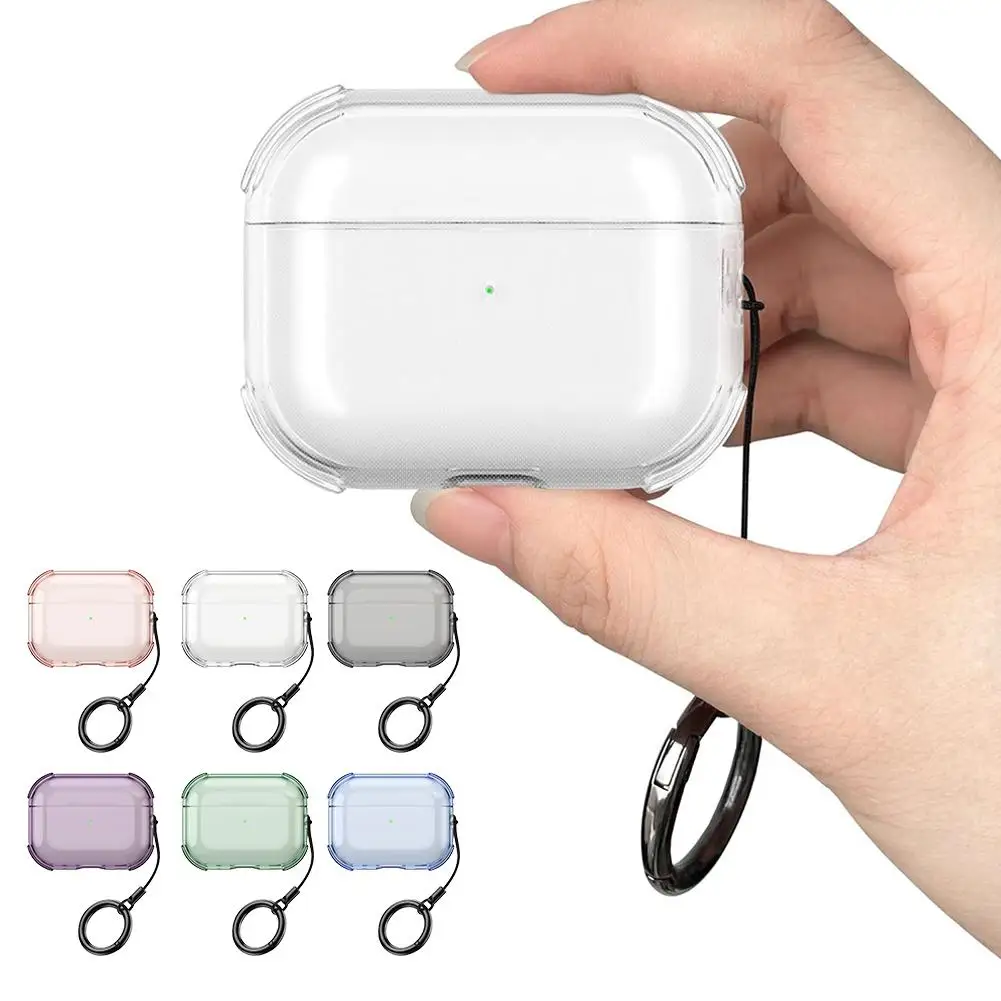 เคสใสกันกระแทก TPU สำหรับ AirPods Pro 3/2 พร้อมสายคล้องคอและพวงกุญแจ