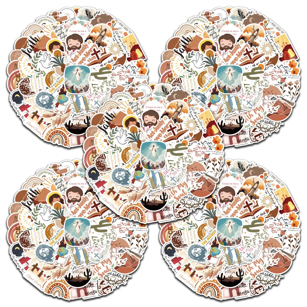 

5 sets Retro Aesthetic Cartoon Jesus Christ Bible Stickers For Laptop Luggage Guitar Phone Fridge Stationery Waterproof Decals