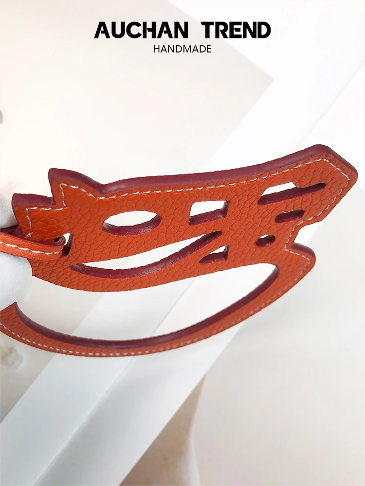 Leather Accessories Hand-stitched Bag Pendant Sewn Leather Pendant Handcraft Car Hollow Keychain Keyring Hanging Accessories