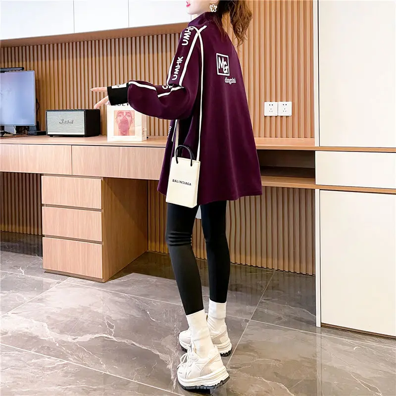 Hikigawa Chic Fashion Women Streetwear Turtleneck Bottoming Sweatshirts Korean Loose All Match Letter Print Pullover Top Mujer