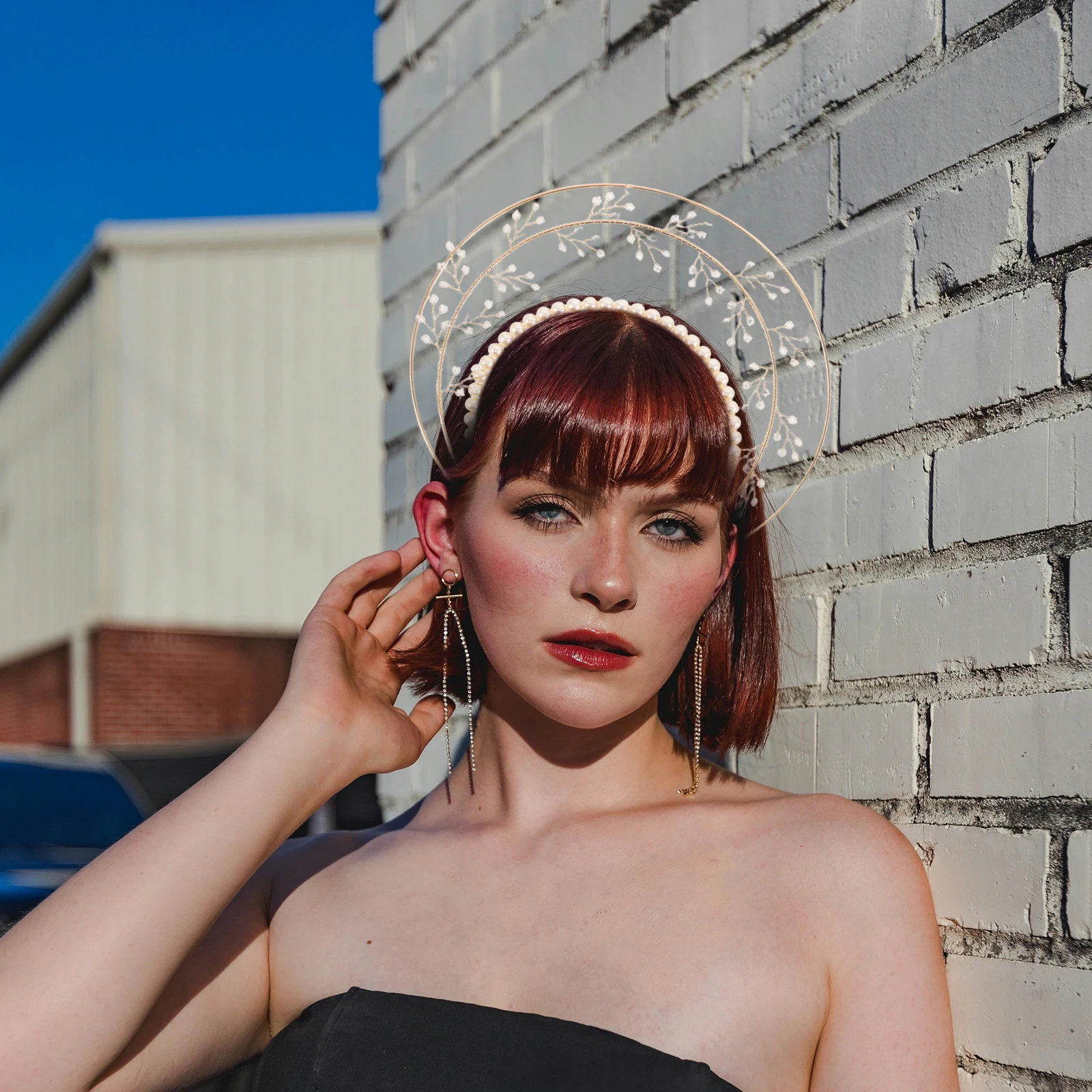 

Virgin Bridal Flower Headband Floral Metal Goddess Headpiece Tiara Angel Crown Faux Pearl Bride Gothic Lolita Wedding