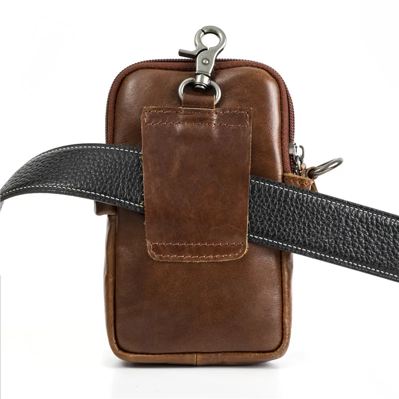 0716 0715 Men's Waist Bag, Mobile Phone Bag, Oil Wax Leather Retro Large Capacity Outdoor Crossbody Backpack