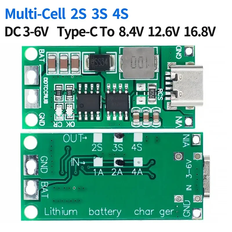 Multi-Cell 2S 3S 4S Type-C To 8.4V 12.6V 16.8V Step-Up Boost LiPo Polymer Li-Ion Charger 7.4V 11.1V 14.8V 18650 Lithium Battery