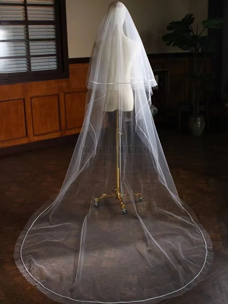 2T Satin Ribbon Wedding Veil Cover Face Bridal Veils With Comb Bride Veil Wholesale Price Customized