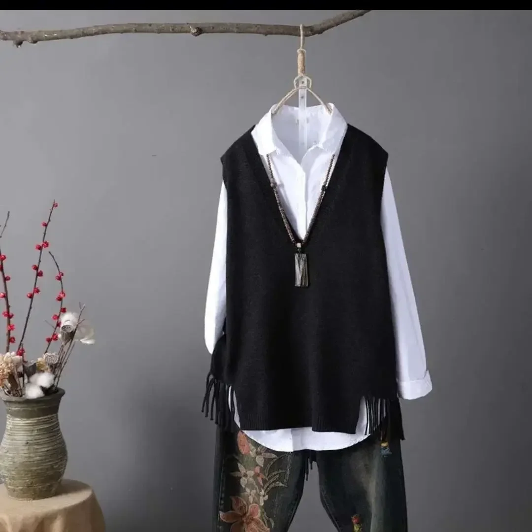 Solid Waistcoat Pullover Knit Vests for Women Korean Style Clothing Lady Sweaters Sales Light Trend 2024 The Trip Fashion Jumper