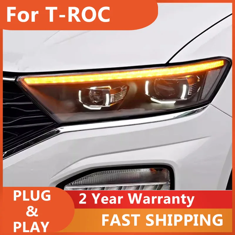 Car Accessories for VW T-ROC Headlight 2017-2020 Volkswagen T-ROC Headlamp DRL Turn Signal High Beam Projector Lens