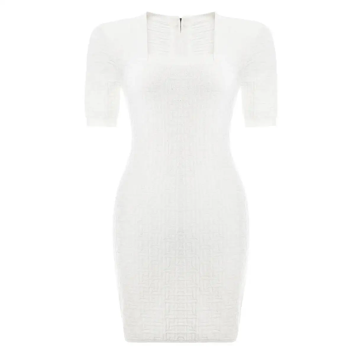 LEOSOXS Sukienki dzianinowe z krótkim rękawem, kwadratowy dekolt, seksowna sukienka, letnia odzież damska 2025, krótkie sukienki biurowe z zamkiem błyskawicznym z tyłu