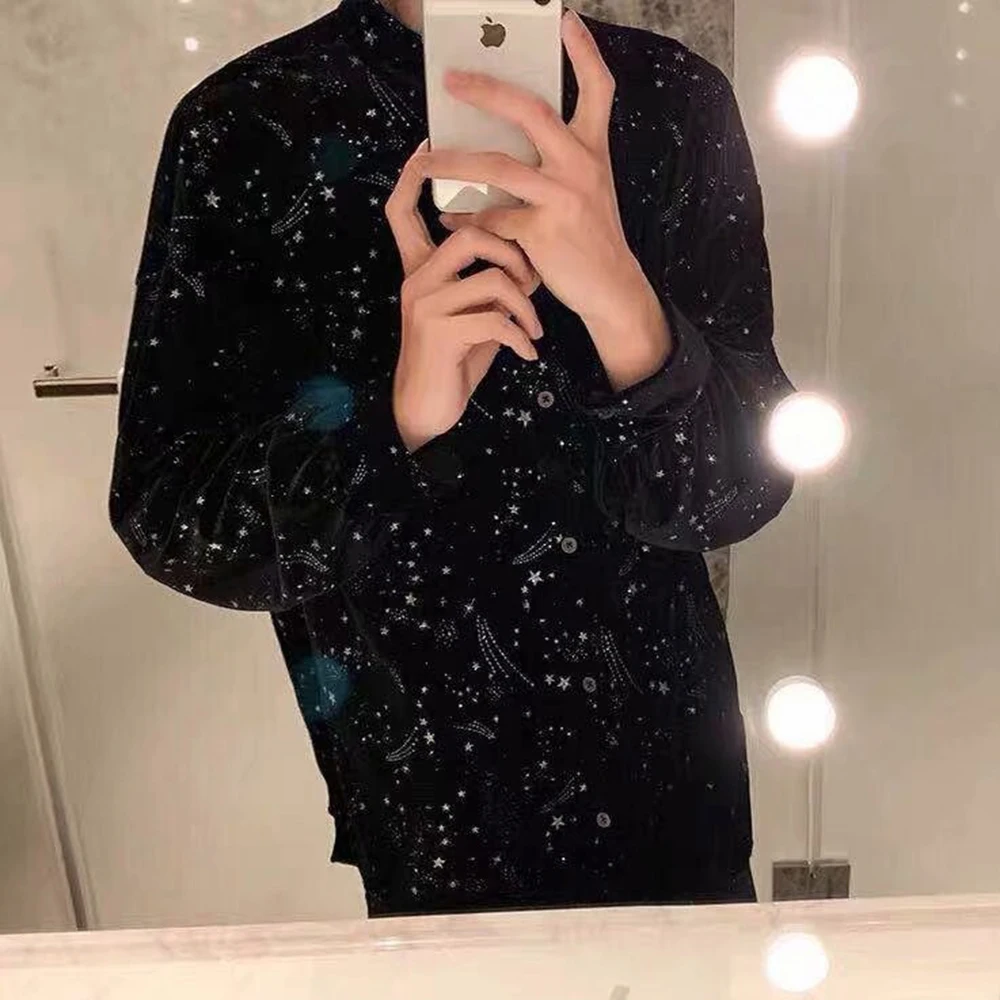 Mens Shirts Starry Sky Performance Shirts Streetwear Fashion Nightclub Youth Campus All-Match Long Sleeve Tops Men\'S Clothing