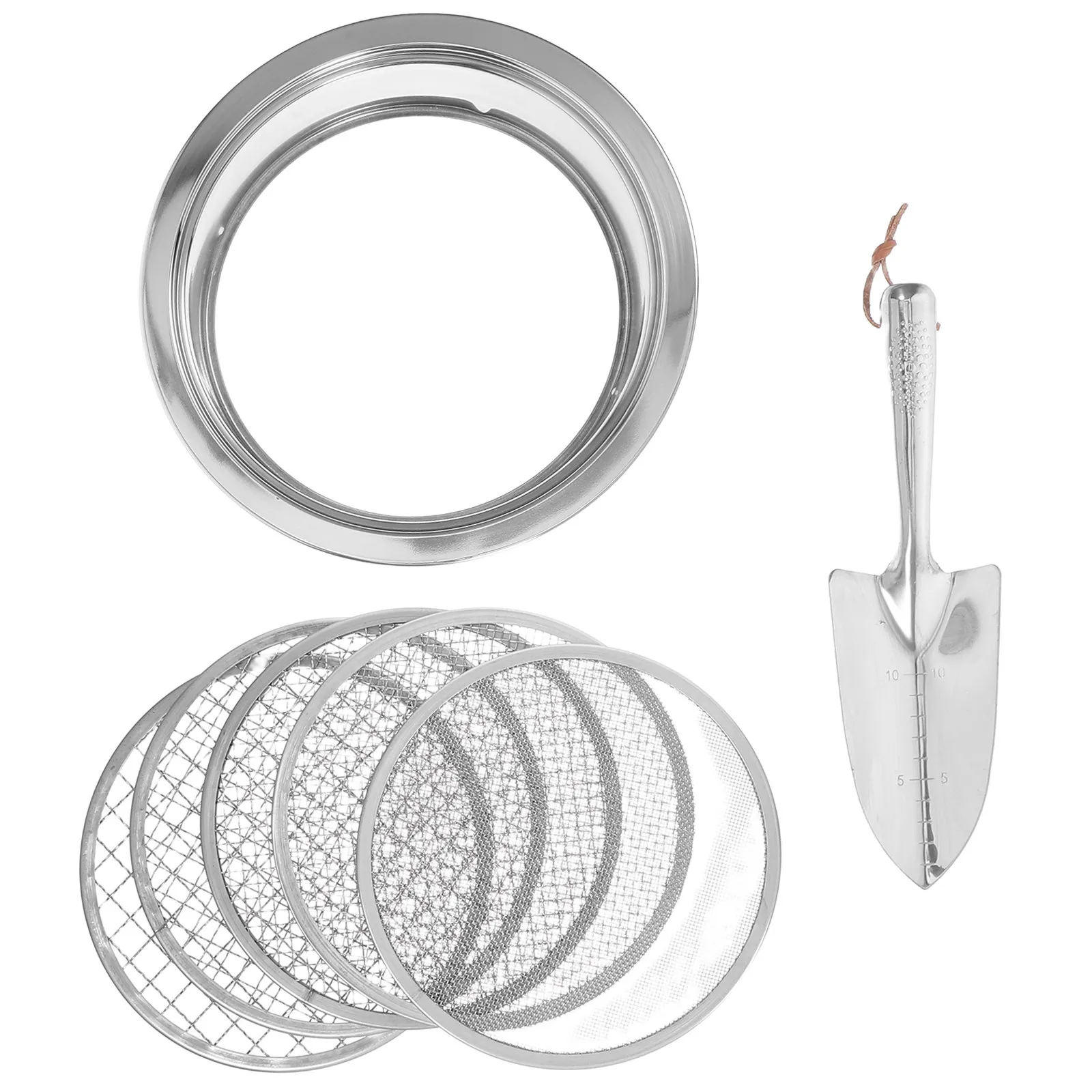 1Set Soil Sieve Garden Sifter Stainless Steel Compost Screening Set Interchangeable Mesh Sizes Potting Soil Dirt Sifter