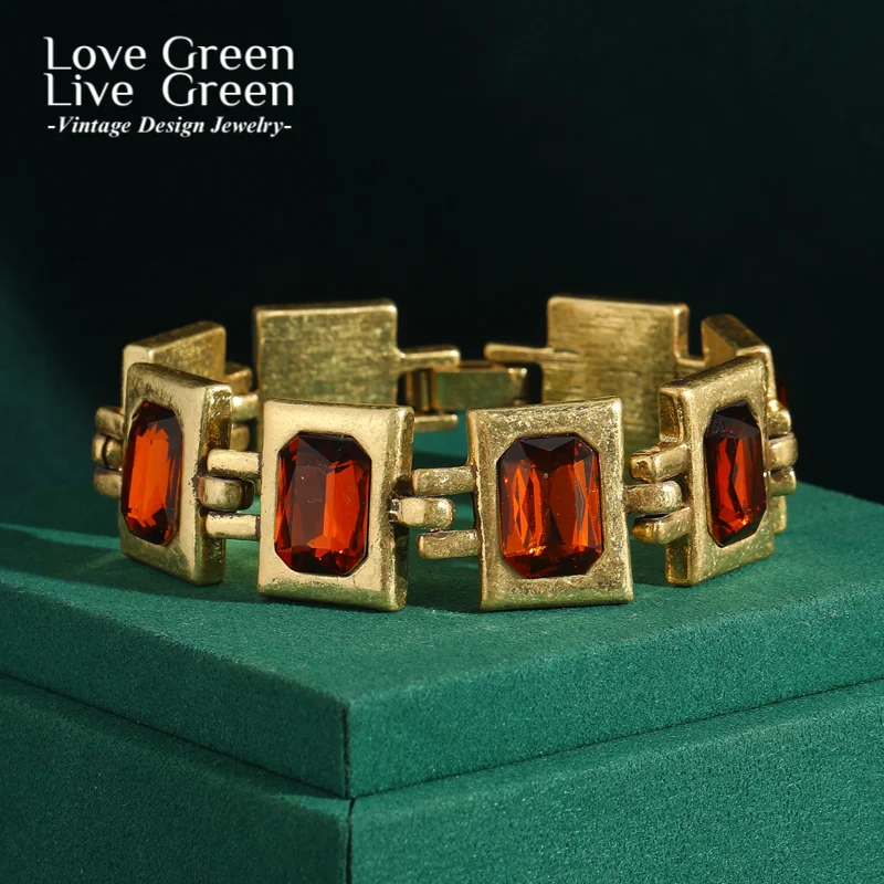

Vintage Charm Bracelets For Women Orange Cube Crystal Natural Stone Ethiopian Jewelry Gold Color Accessories Luxury Designers