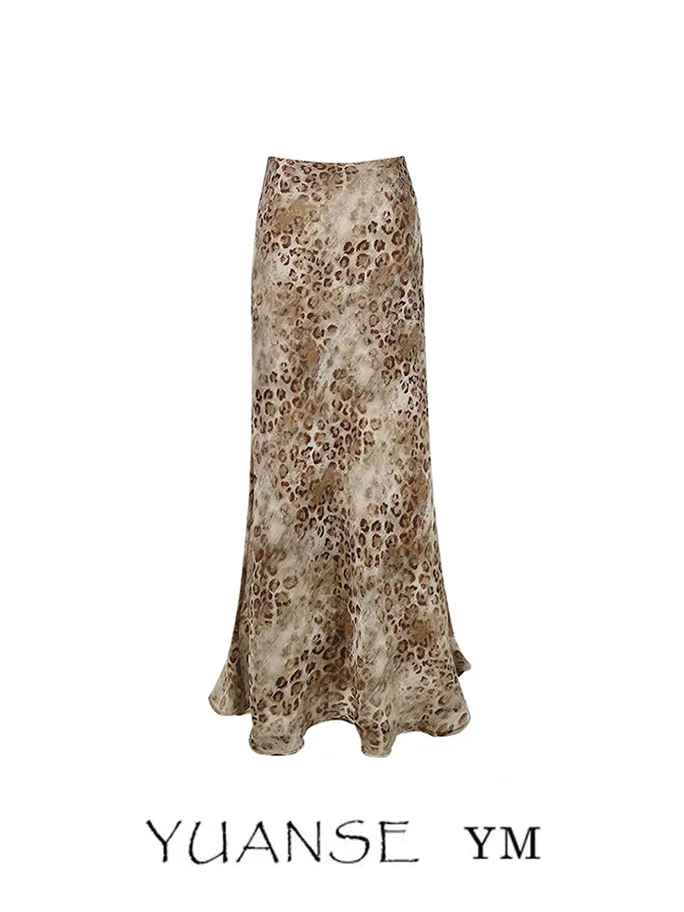 Elegant High Waist A-Line  Skirt Women's Summer Sexy Slimming Leopard Print Half-length Focus-Bearing Skirt