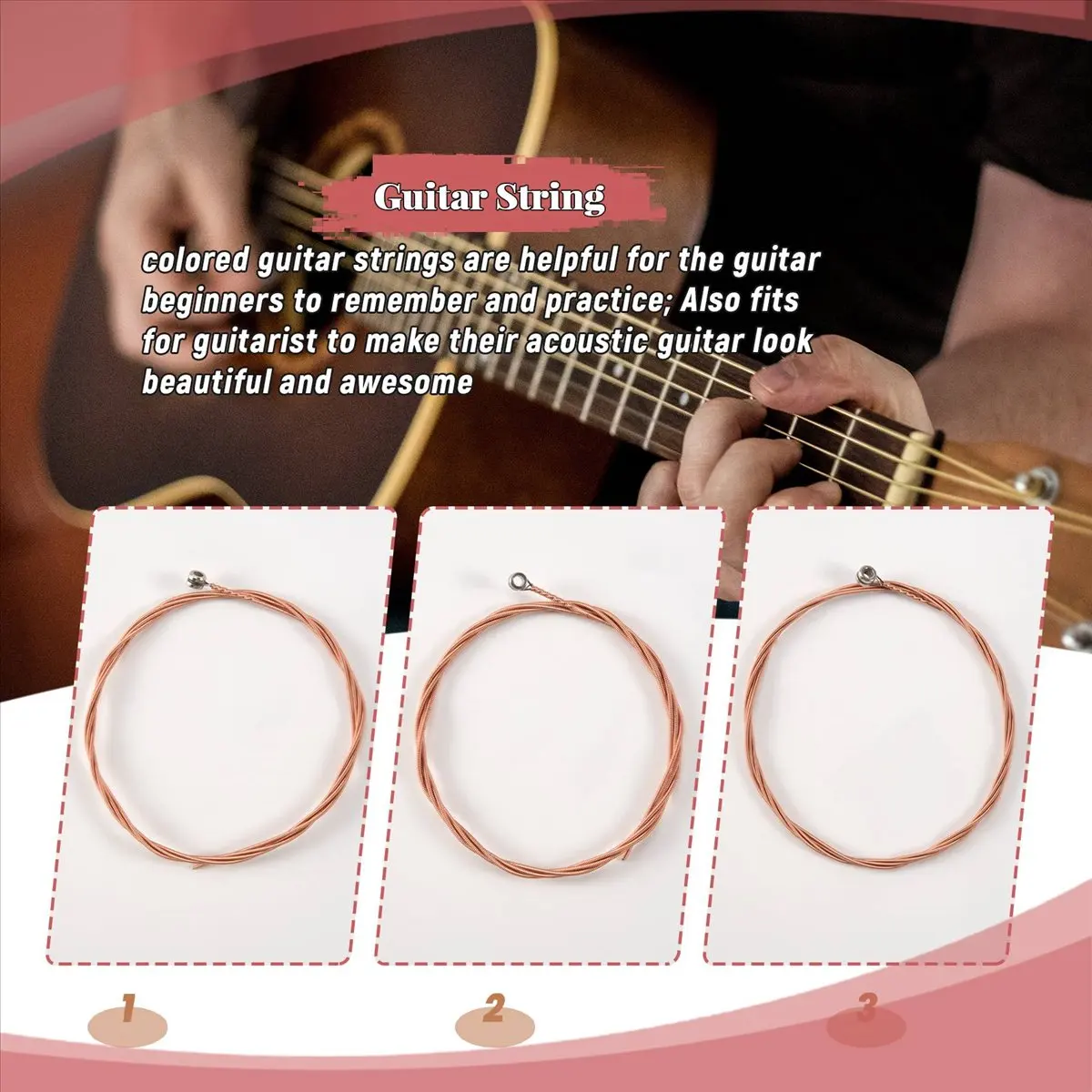 New arrival  3 Sets Guitar Strings Replacement Steel String for Acoustic Guitar (1 Brass Set, 1 Copper Set and 1 Multicolor Set)