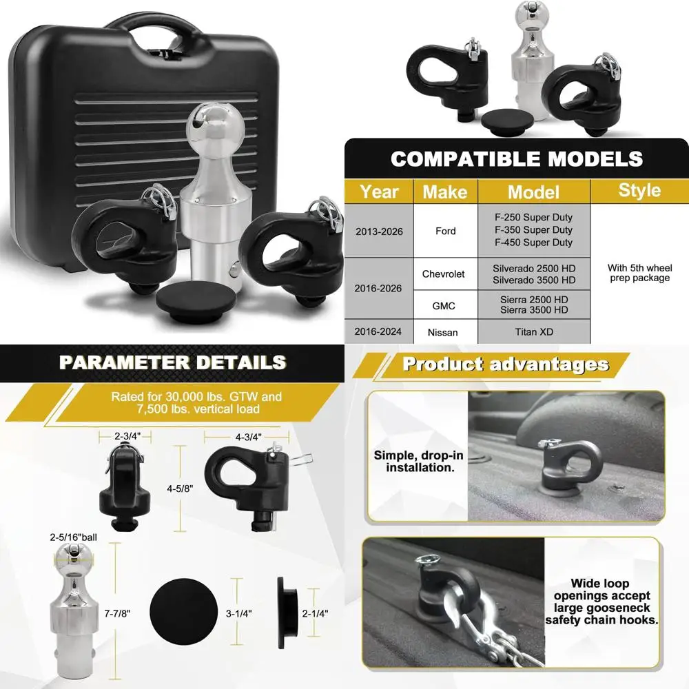 

60692, комплект шариков с гусиной шеей системы шайбы, совместимый с Ford F250 F350 F450, 2016-2026 Chevrolet Silverado, GMC S 2013-2026 гг.