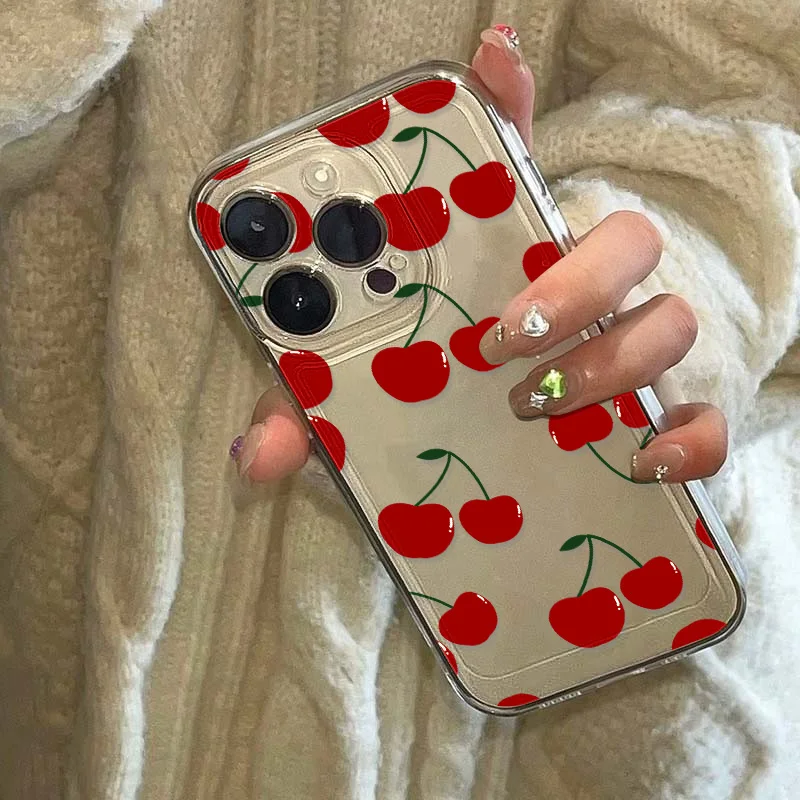 Cute Red Cherry Phone Case For iPhone 13 15 11 12 14 16 Pro Max 7 8 Plus XR XS Max X SE 2020 Shockproof Clear Cover Soft Funda image 4