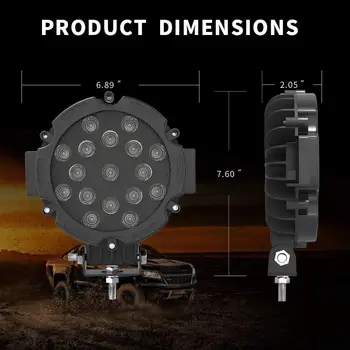 2 luci LED rotonde da 7 pollici e 51 W per fuoristrada, 5100 lm, faretti da guida, paraurti, fendinebbia, adatti per barche, jeep, ATV, SUV 10 best sales faro di ricerca per barche - №9