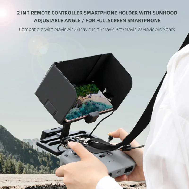 2 in 1 Remote Controller Mobile Phone Holder with Sun Hood Full Screen Smartphone Holder for Mavic 3/ Air 2/ Mini 2/ Mini SE