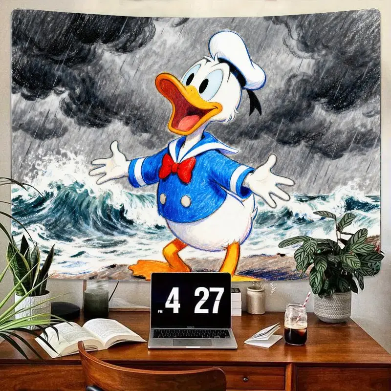 

1 шт., гобелен Disney Donald Duck Joyful Storm, эскизные океанские волны, настенное искусство, полиэстер, гостиная, спальня, общежитие, домашний декор, подарок