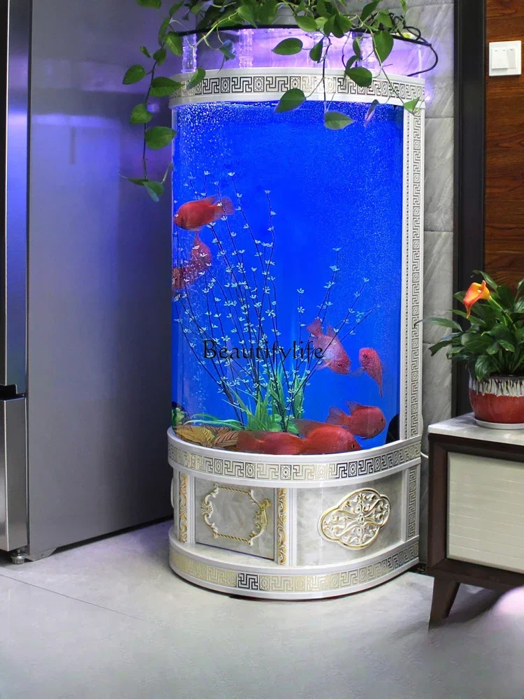 2023 New Fish Tank Living Room Floor Home Semicircle Lazy Change Water Ecological Aquarium