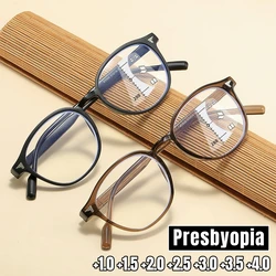 Moda kobiety mężczyźni okulary do czytania Retro okrągłe wieloogniskowe starczowzroczność wysokiej rozdzielczości okulary dalekowzroczne z plus dioptrią + 1,0 + 1,5