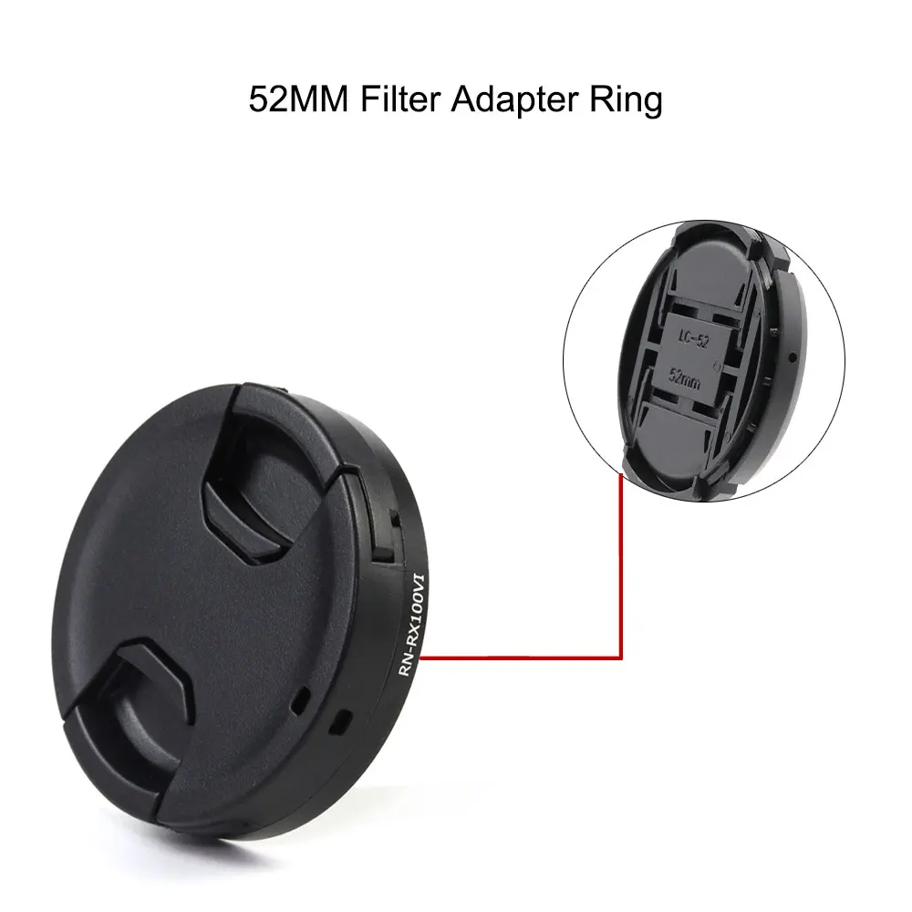 52mm Filter Adapter Ring with Lens Cap 3M Adhesive Strap for Sony RX100 VI RX100 VII for UV CPL ND Aluminum