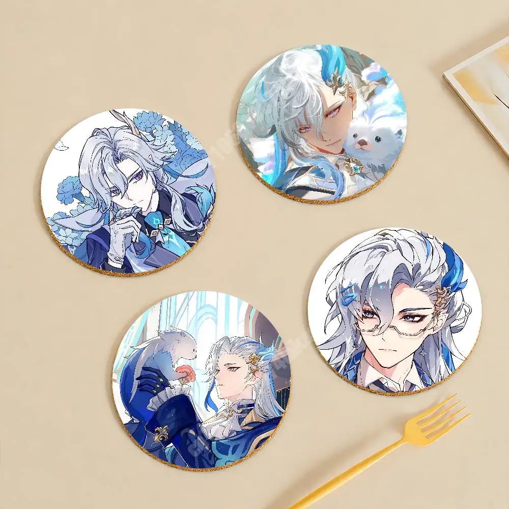 Genshin Impact Neuvillette Wooden Cup Mat Cappuccino Vodka Juice Water Coaster for Flower Shop