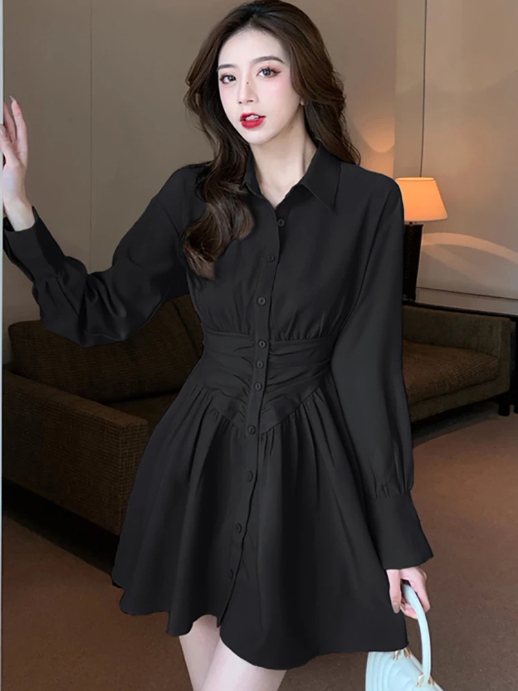 Herbst Winter Langarm Polo Kragen Mini Shirt Kleid Frauen elegante neue Merkmale des Kleides koreanische Party kleider und Veranstaltungen