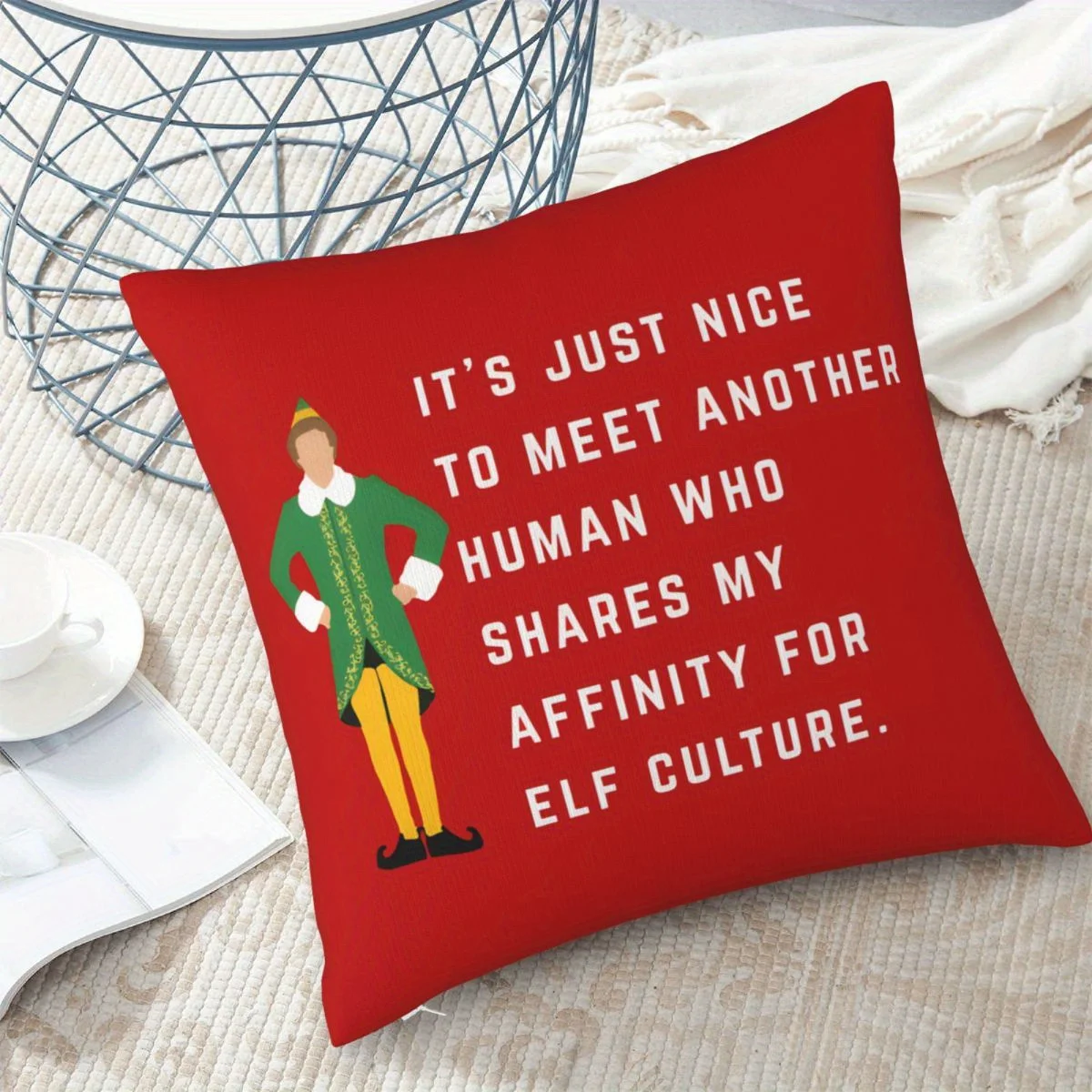 1pc of Christmas-Themed Elf Companion Pillow Cover - 18X18 Inches, Double-Sided Print, Soft Polyester, Zipper Closure, Machine Washable - The Perfect Choice for Holiday Home Decor