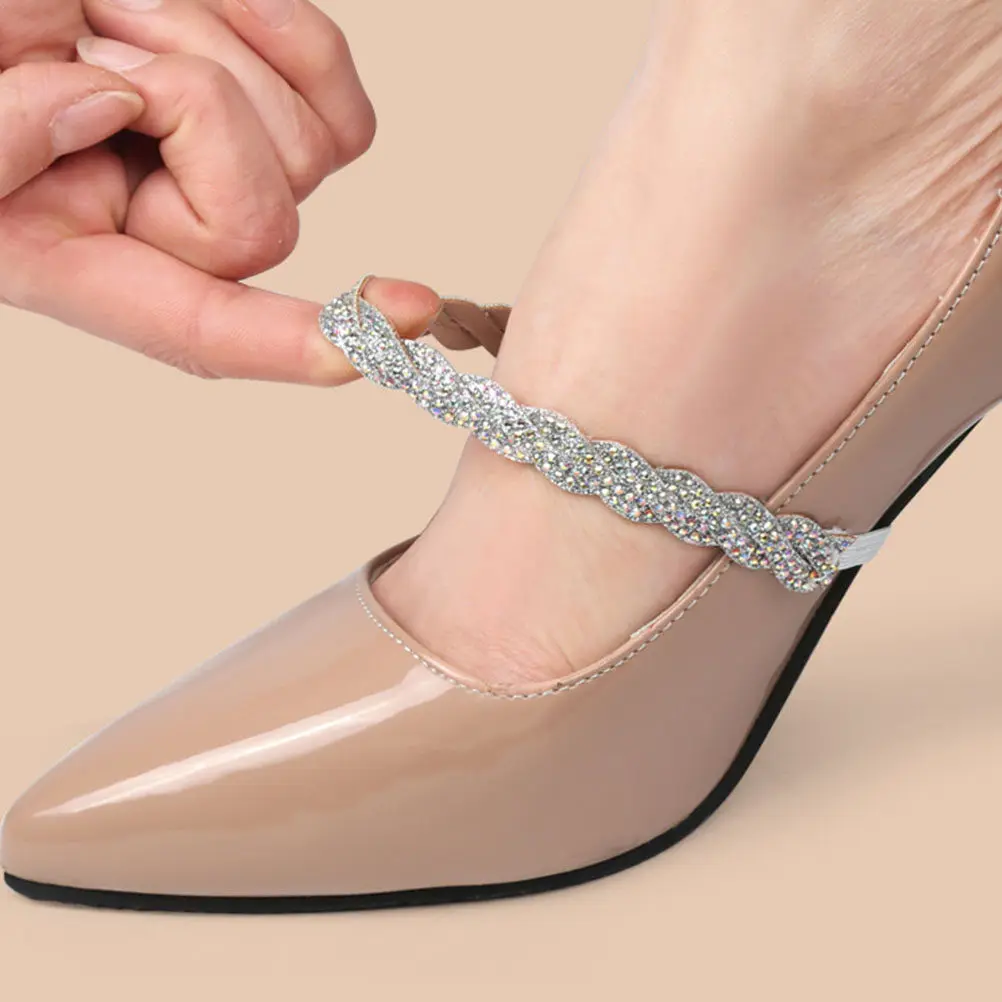 

4Pairs Women Heel Strap Adjustable Replaceable Shoe Strap for High Heels with Rhinestone Cushion Slip-Proof Comfort Fit
