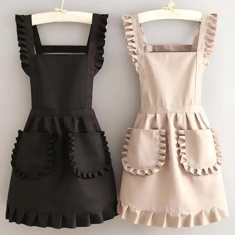 Fashion Cute Korean Style with Pockets Apron Female Nail Shop Kitchen Coffee Overalls Home Cooking Cleaning Sleeveless Apron