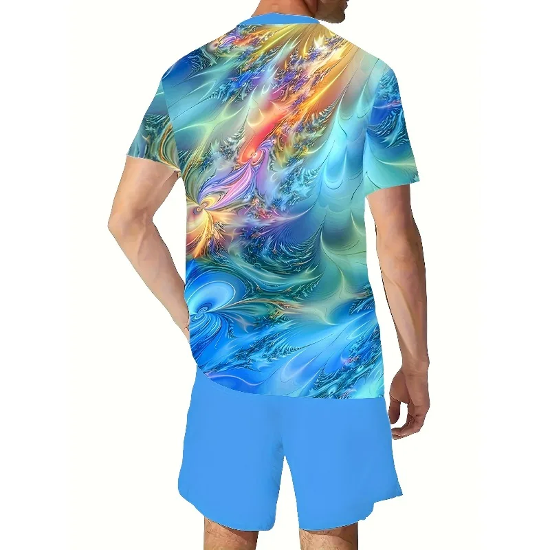 2025 Summer Fashion Men's Round Neck Short Sleeved T-shirt and Shorts 2-piece Set 3D Printed Sports Polyester Fiber Set