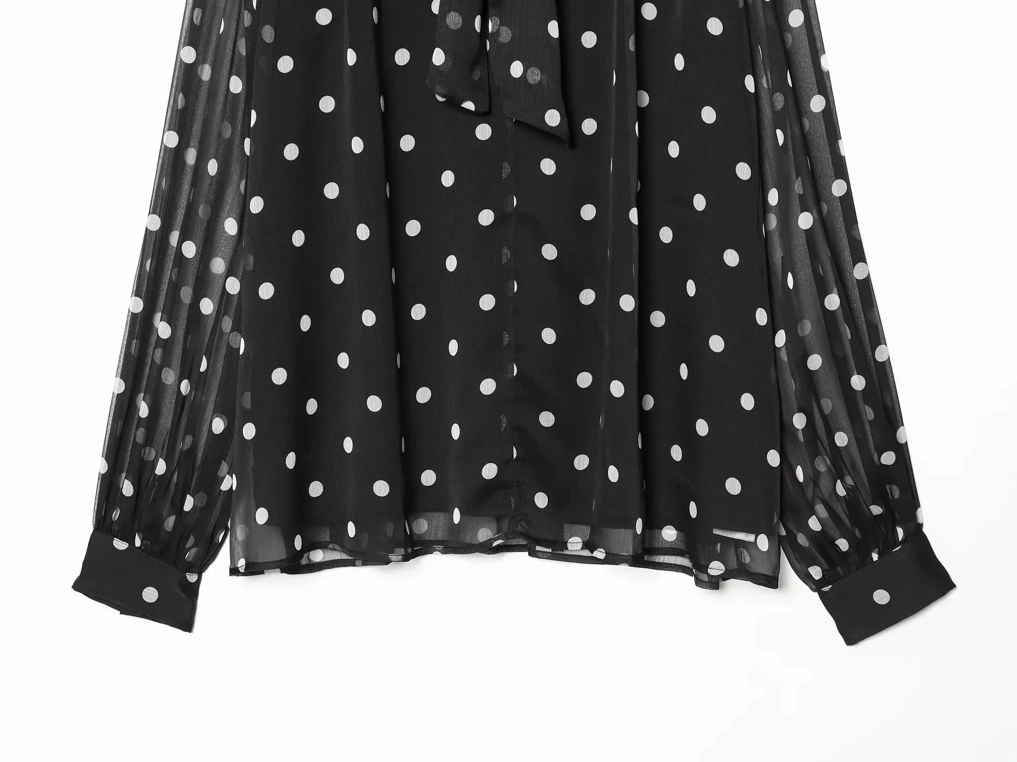 Elegante Damenbluse mit Polka-Dot-Muster, Schleifenkragen, Langarm-Shirt, Modische Damen-Oberteile im High-Street-Stil, Schicke Dünne Blusen – Detail 10