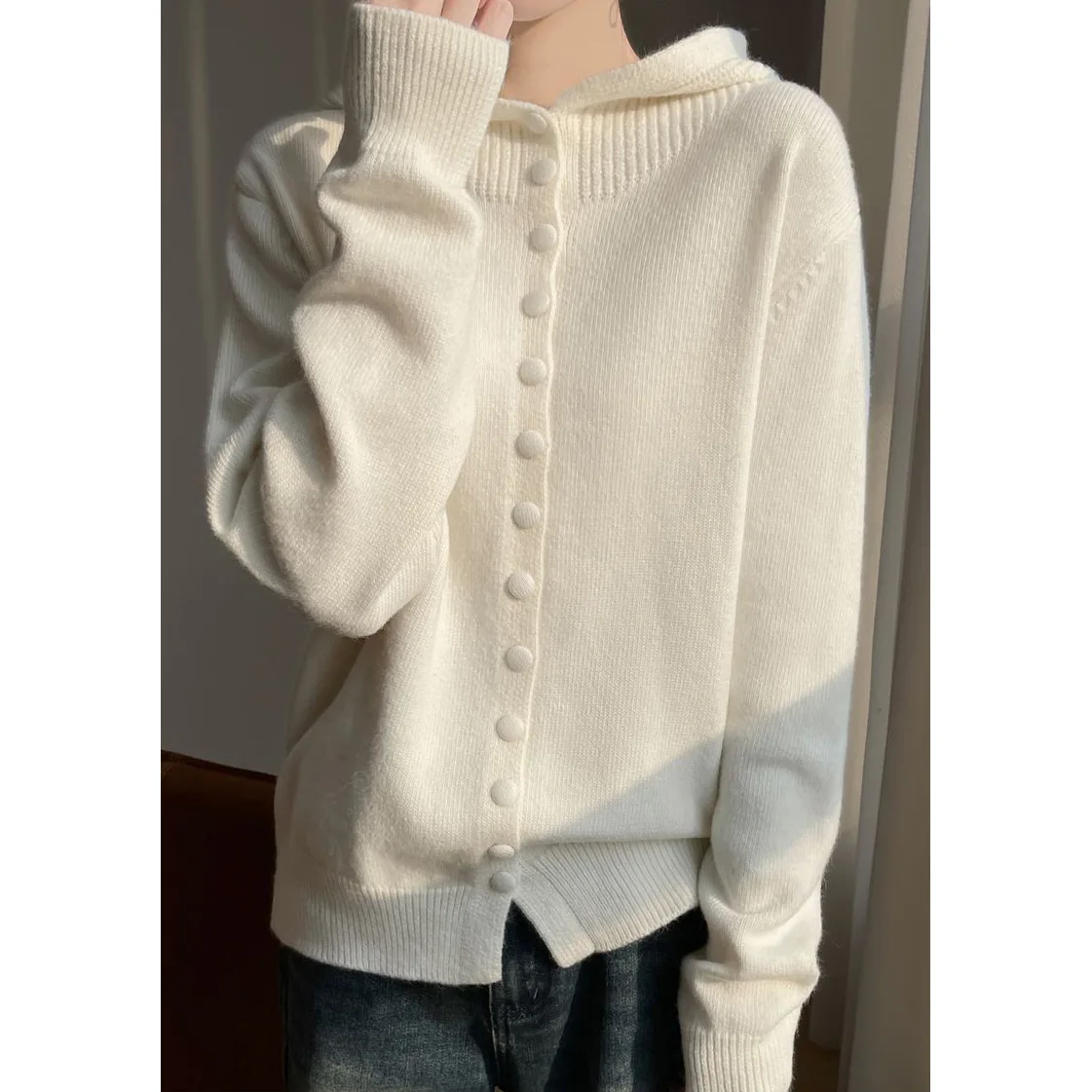 Women Knitted Hooded Cardigan Solid Sweaters Jumpers Single Breasted Long Sleeves Loose Casual Office Lady Autumn Winter 2025